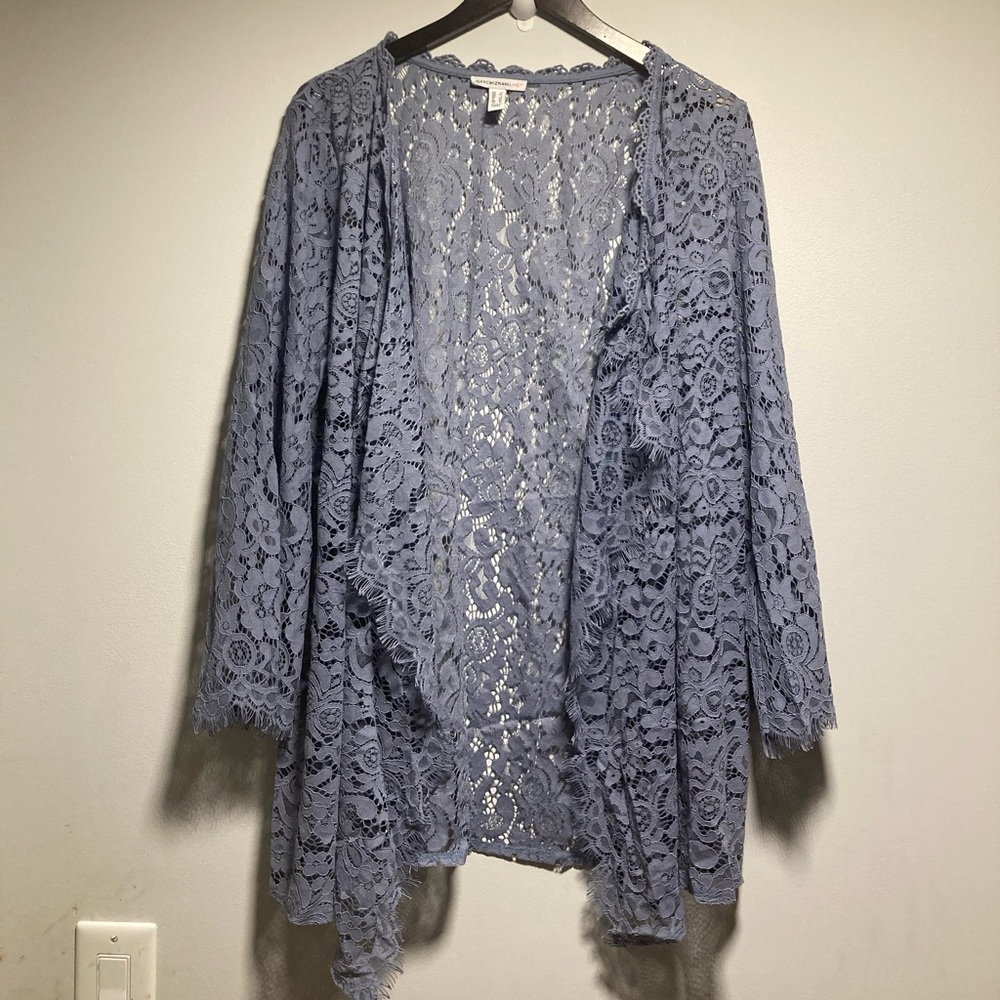 Isaac Mizrahi Live Kimono lace cardigan. Size large. Dusty blue.